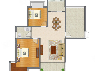 2室2厅 92.13平米户型图