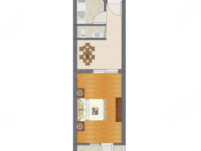1室1厅 40.19平米户型图