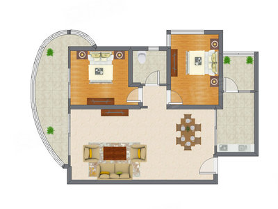 2室2厅 97.36平米户型图