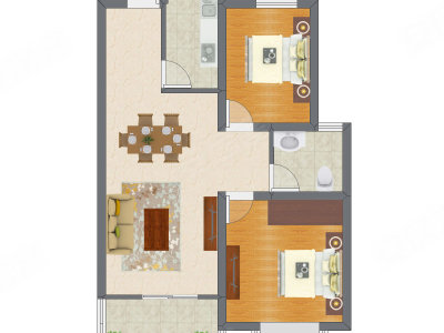 2室2厅 59.23平米户型图
