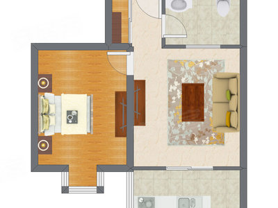 1室1厅 57.64平米户型图