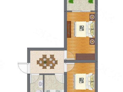 2室1厅 31.04平米