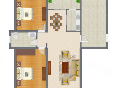 2室2厅 103.31平米户型图