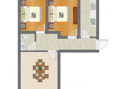 2室1厅 41.69平米户型图