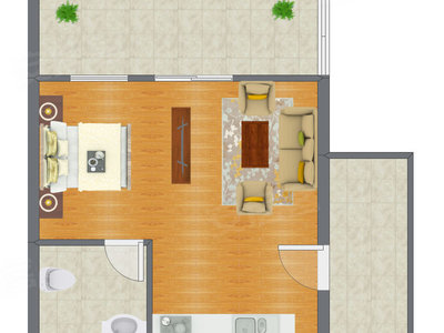 1室1厅 46.31平米户型图