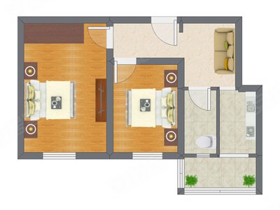 2室1厅 63.00平米