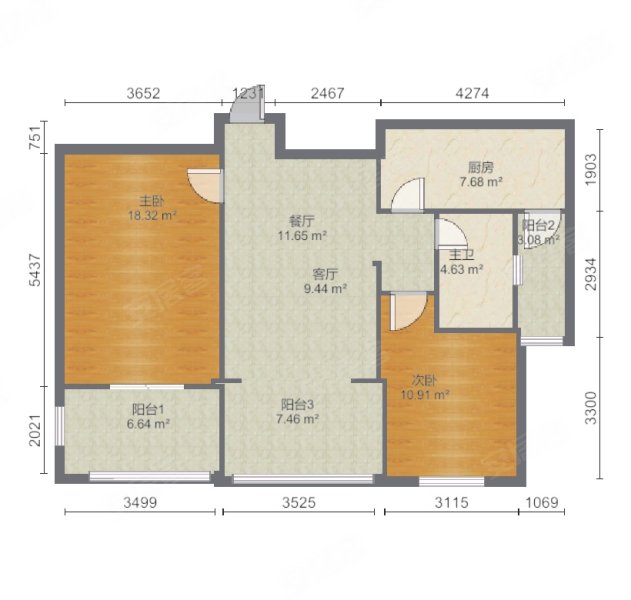 建屋海德公园2室2厅1卫87.33㎡南北208万