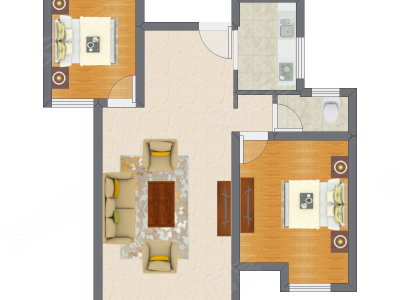 2室1厅 88.55平米