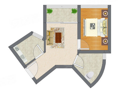 1室1厅 37.52平米户型图