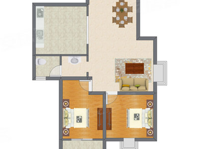 2室2厅 82.50平米户型图