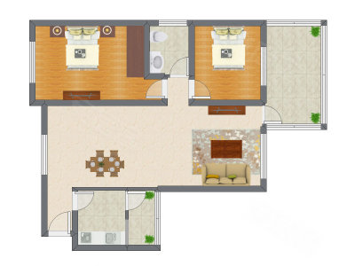 2室2厅 76.98平米