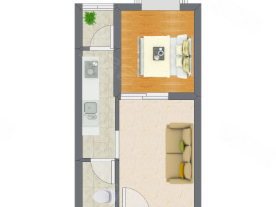 1室1厅 43.39平米户型图