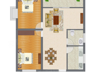 2室1厅 67.33平米户型图
