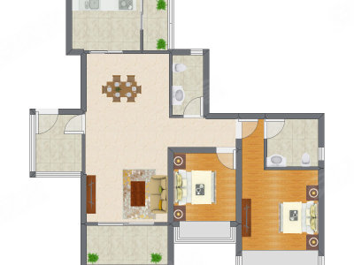 2室2厅 95.42平米户型图
