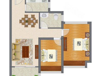 2室2厅 76.61平米户型图