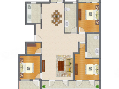 3室2厅 160.22平米户型图
