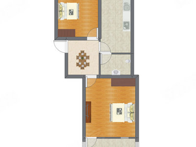 2室1厅 45.97平米户型图