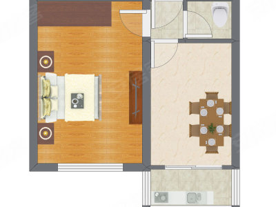 1室1厅 47.56平米户型图