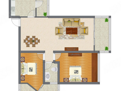 2室2厅 98.61平米户型图