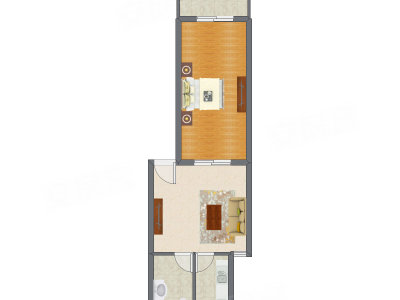 1室1厅 54.66平米户型图