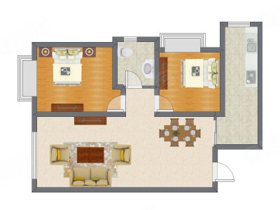 2室2厅 90.57平米户型图