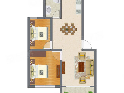 2室2厅 49.11平米户型图
