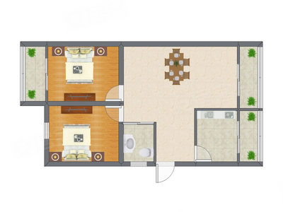 2室1厅 69.16平米