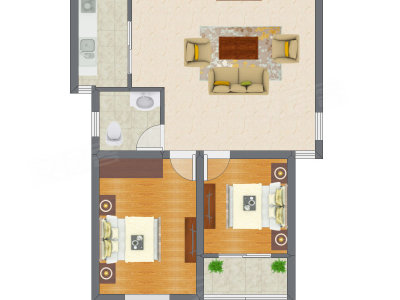 2室1厅 56.55平米户型图