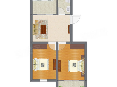 2室1厅 40.76平米户型图