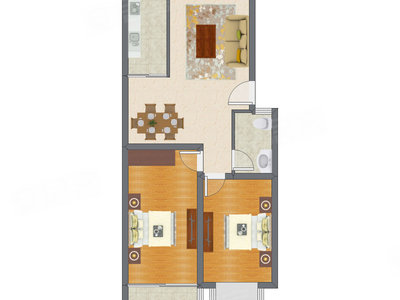 2室2厅 85.80平米户型图