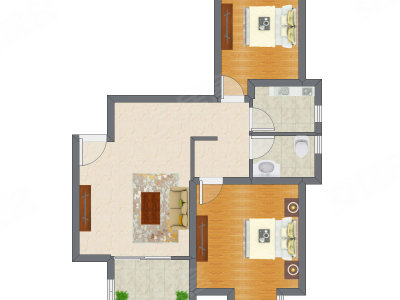 2室1厅 89.76平米户型图