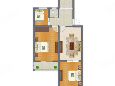 3室1厅 56.22平米户型图