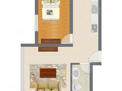 1室1厅 62.47平米户型图