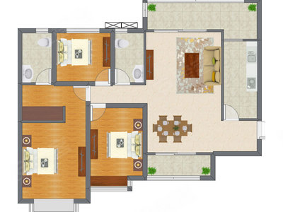3室2厅 121.74平米户型图