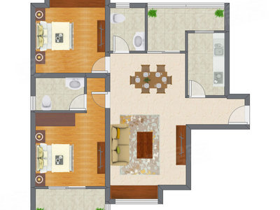 2室2厅 94.84平米户型图