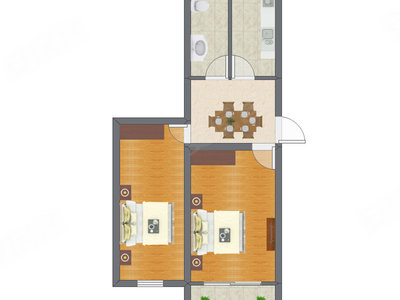 2室1厅 59.76平米户型图