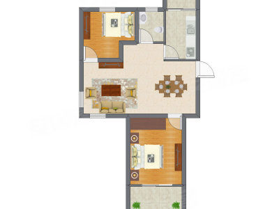 2室2厅 54.69平米户型图