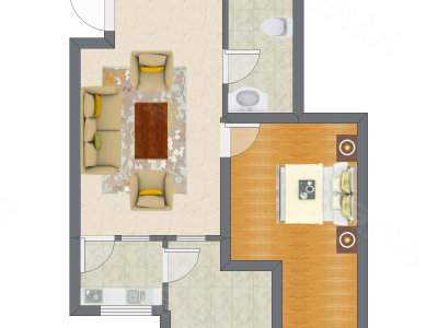 1室1厅 58.47平米户型图