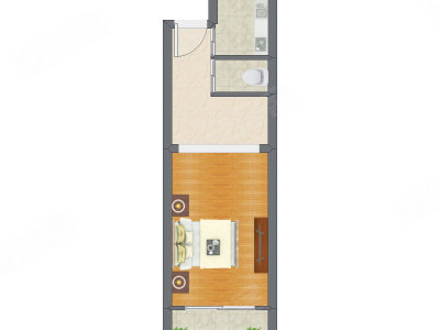 1室1厅 37.24平米户型图