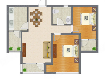2室2厅 96.43平米户型图