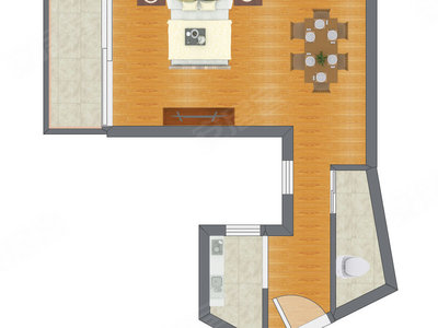 1室1厅 58.80平米户型图