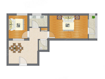 2室1厅 58.59平米户型图