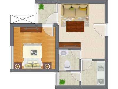 1室1厅 35.12平米户型图