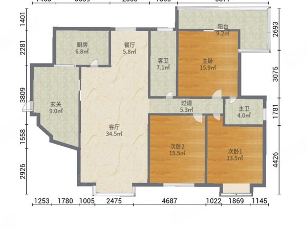 学府上城138平的户型图图片