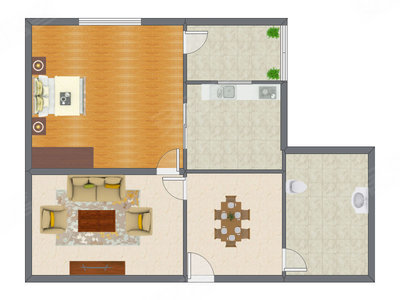 1室1厅 87.75平米户型图