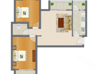 2室1厅 99.53平米户型图