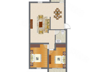 2室2厅 92.34平米户型图