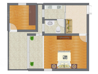 1室1厅 41.22平米户型图