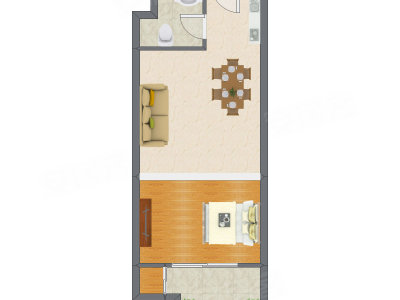 1室2厅 56.00平米户型图