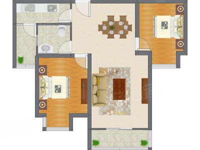 2室2厅 95.01平米户型图